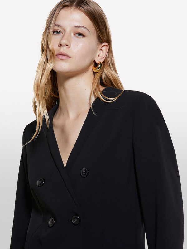 Blazer preto trespassado com decote em V - blazers para mulher | Sisley