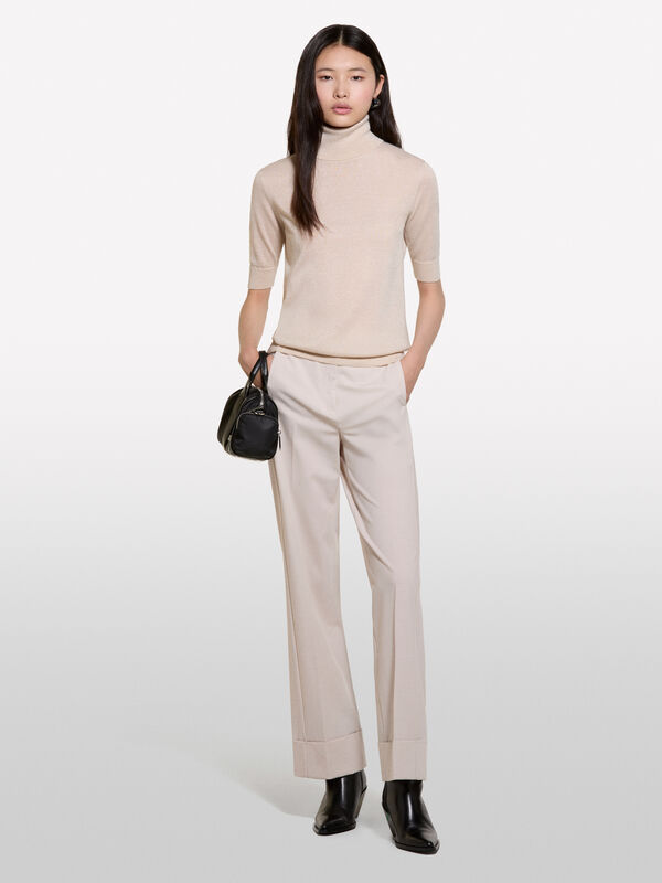 Camisola de gola alta bege com mangas curtas - camisolas gola alta para mulher | Sisley