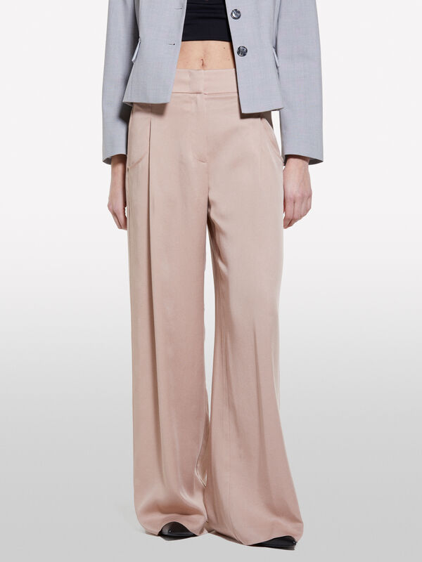 Calças fluidas cor marrom - calças palazzo para mulher | Sisley