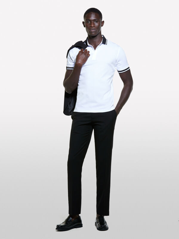 Polo branco slim fit com contraste - polos para homem | Sisley