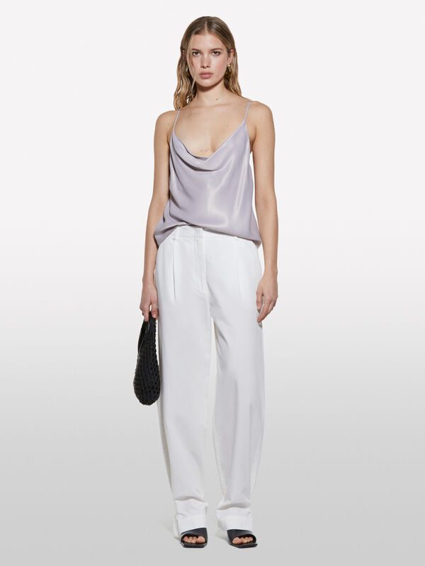 Calças brancas relaxed fit - calças palazzo para mulher | Sisley