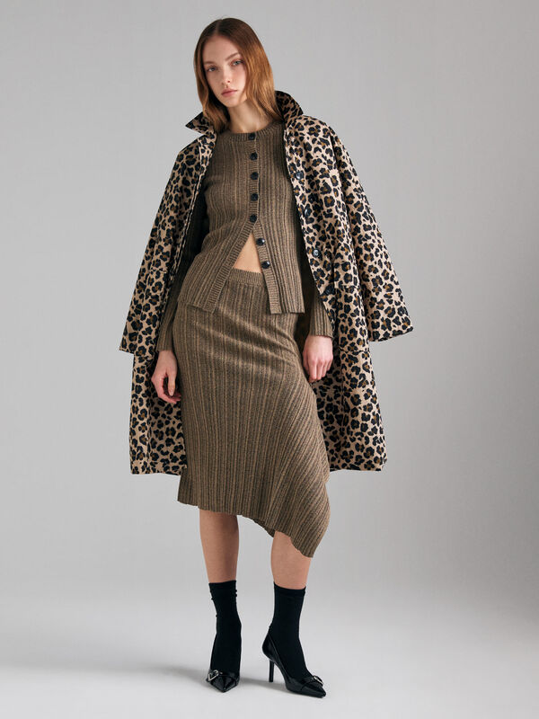 Saia canelada com drapeado - saias midi, longuette mulher | Sisley