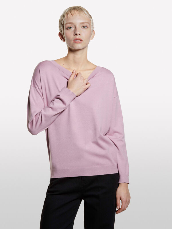 Camisola malva com decote à barco - camisolas decote à barco para mulher | Sisley
