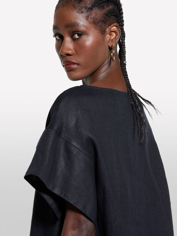 Blusa preta em 100% linho	 - blusas para mulher | Sisley