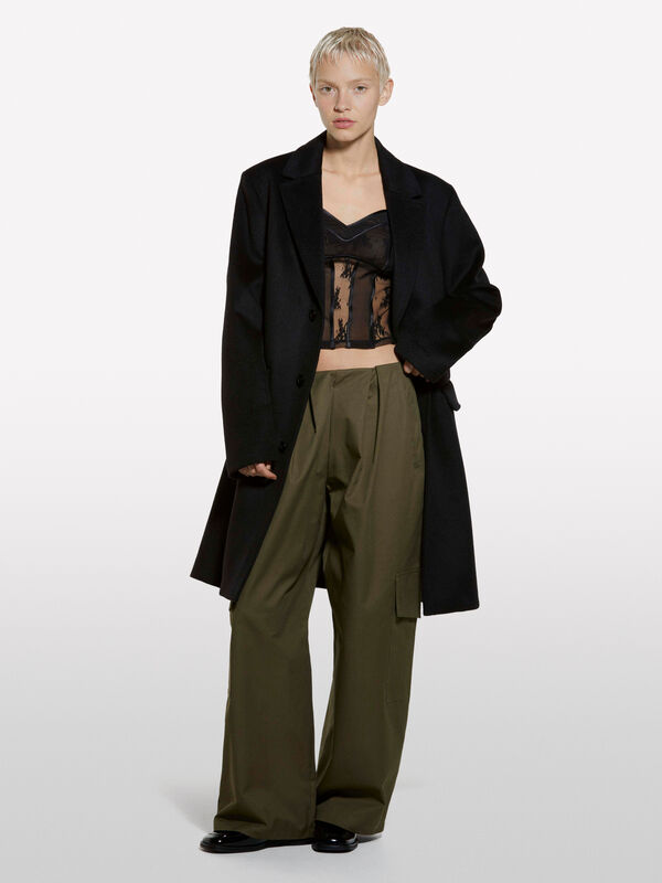 Calças cargo verde militar com pregas - calças joggers para mulher | Sisley