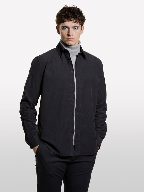 Camisa cinza-escuro de veludo canelado - camisas regular para homem | Sisley