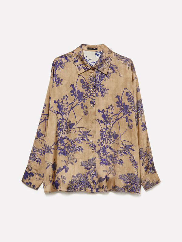 Camisa bege em cetim com estampa padrão - camisas para mulher | Sisley