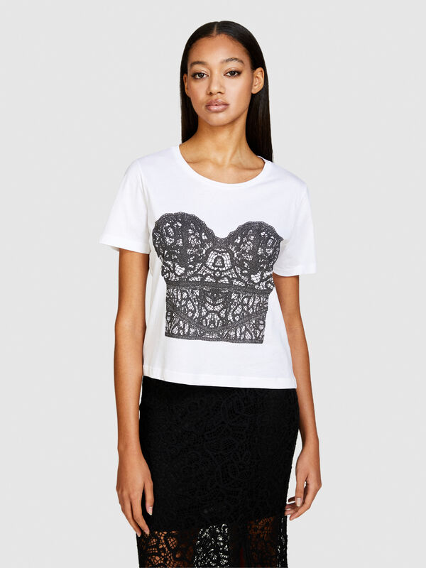 T-shirt com estampado fotográfico - t-shirt de manga curta para mulher | Sisley