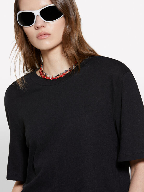 T-shirt cropped preta - t-shirt de manga curta para mulher | Sisley