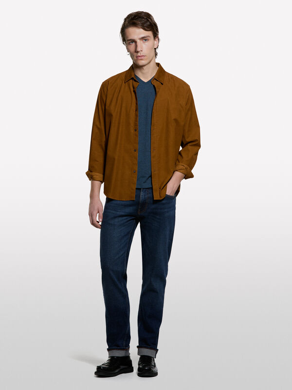 T-shirt fio tinto azul-escuro - t-shirt de manga curta para homem | Sisley