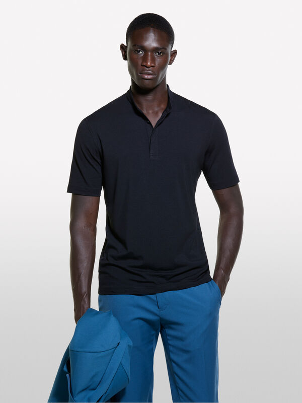 Polo preto com gola guru - polos para homem | Sisley