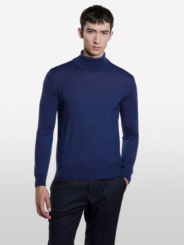 Camisola azul navy com gola alta - camisolas gola alta para homem | Sisley