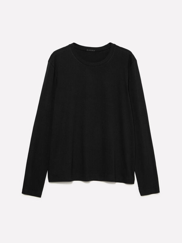 T-shirt preta com mangas compridas T-shirt preta com mangas compridas - t-shirt de manga comprida para mulher | Sisley