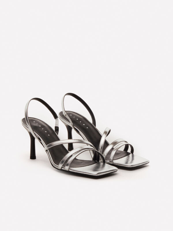 Sandálias prateadas em 100% pele - sapatos com salto mulher | Sisley