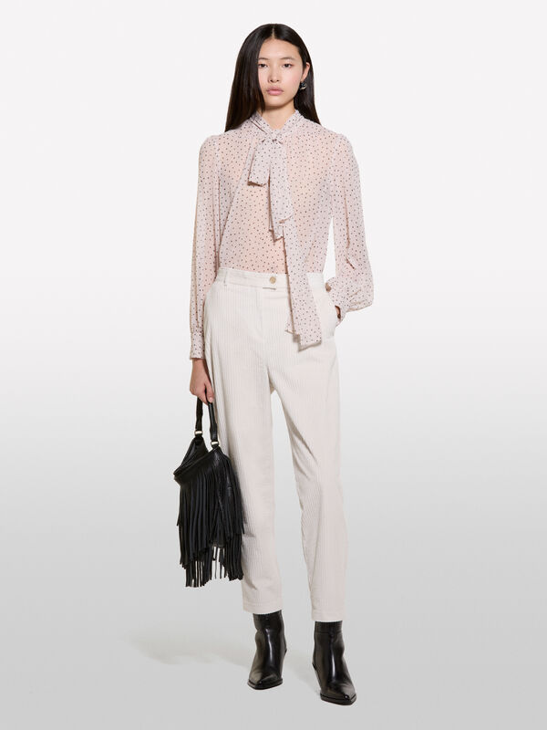 Joggers branco nata de veludo canelado - calças joggers para mulher | Sisley