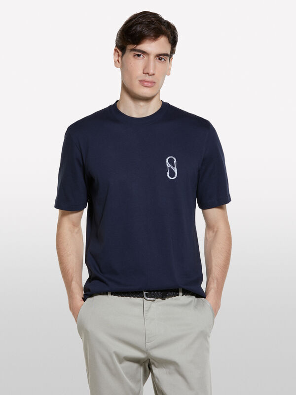 T-shirt azul com estampa - t-shirt de manga curta para homem | Sisley
