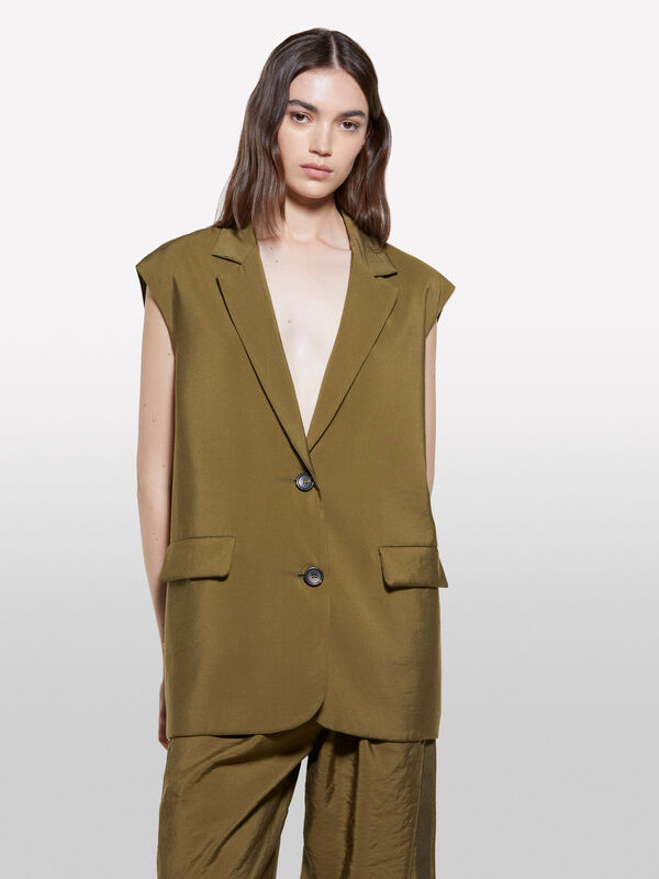 Colete verde-oliva efeito amassado - coletes para mulher | Sisley