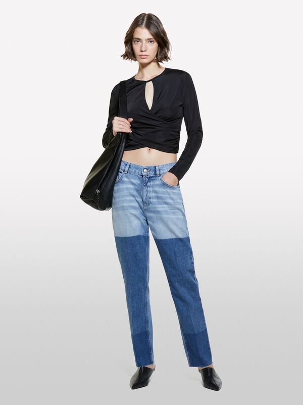 Jeans azul efeito patch - jeans regular para mulher | Sisley