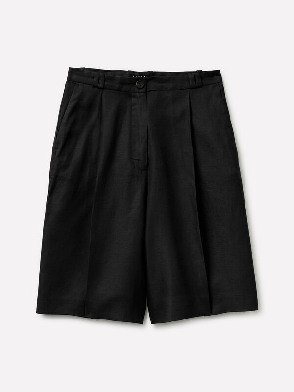 Bermudas em linho puro - cal&ccedil;as cal&ccedil;&otilde;es para mulher | Sisley