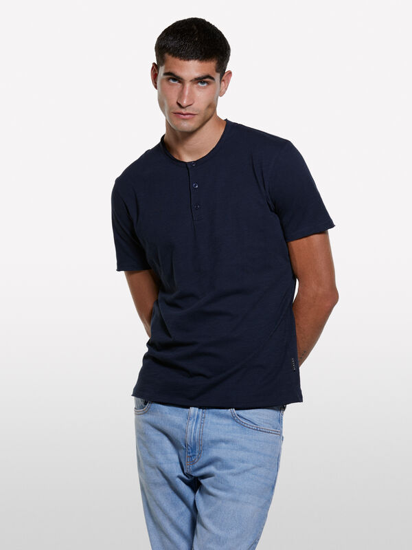 T-shirt carcela de botões azul-escuro - t-shirt de manga curta para homem | Sisley