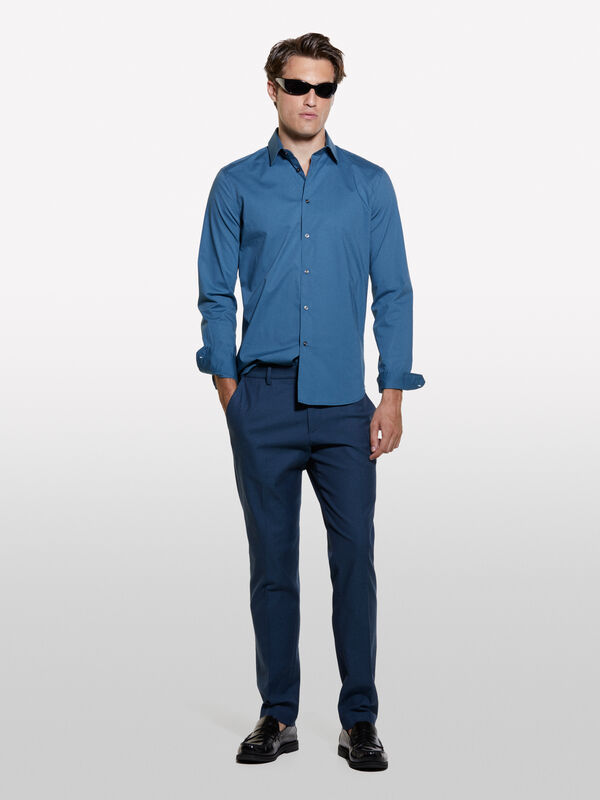 Camisa slim fit azul-escuro - camisas slim fit para homem | Sisley