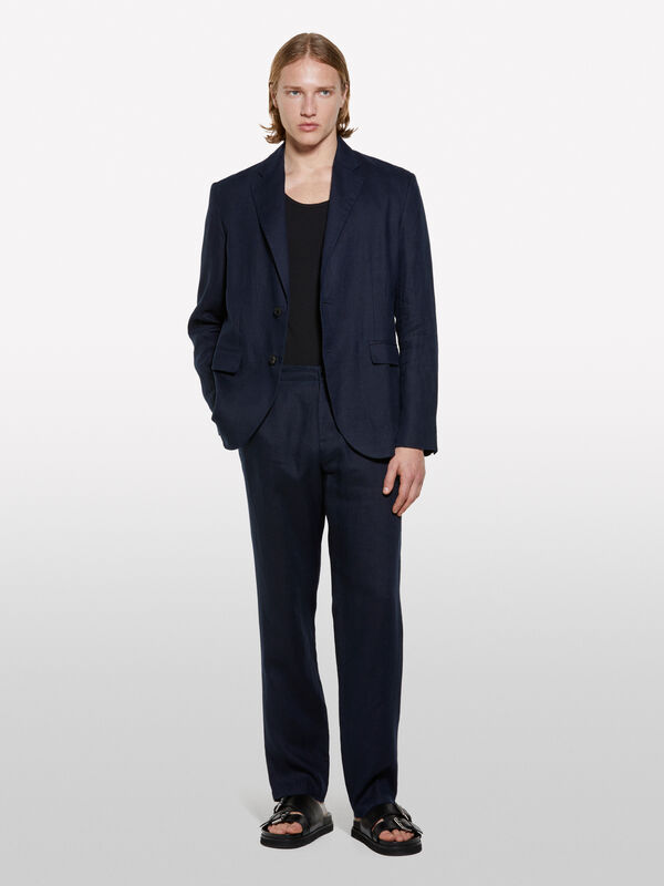 Blazer azul-escuro em 100% linho Blazer azul-escuro em 100% linho - blazers para homem | Sisley