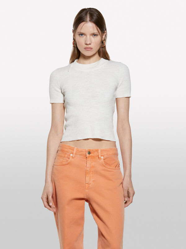 Camisola branca com abertura atrás - camisolas gola redonda para mulher | Sisley