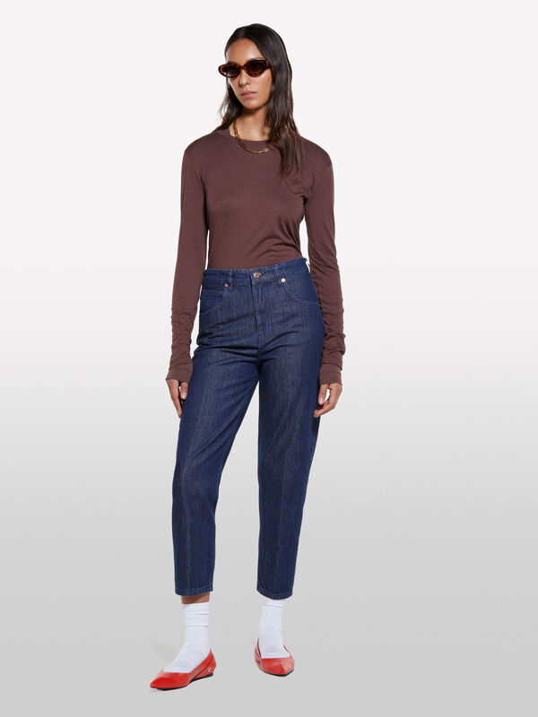Jeans mom fit azul - jeans mom fit e boyfriend para mulher | Sisley
