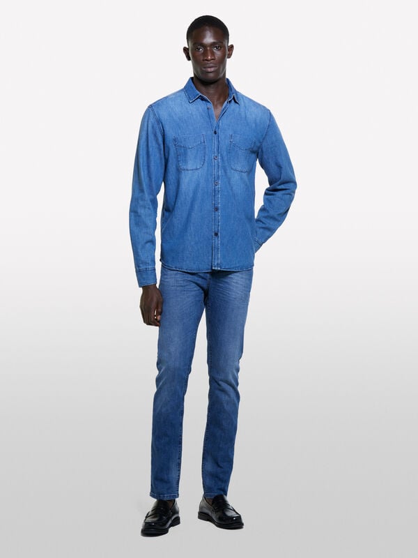 Camisa de jeans azul regular fit Camisa de jeans azul regular fit - camisas regular para homem | Sisley