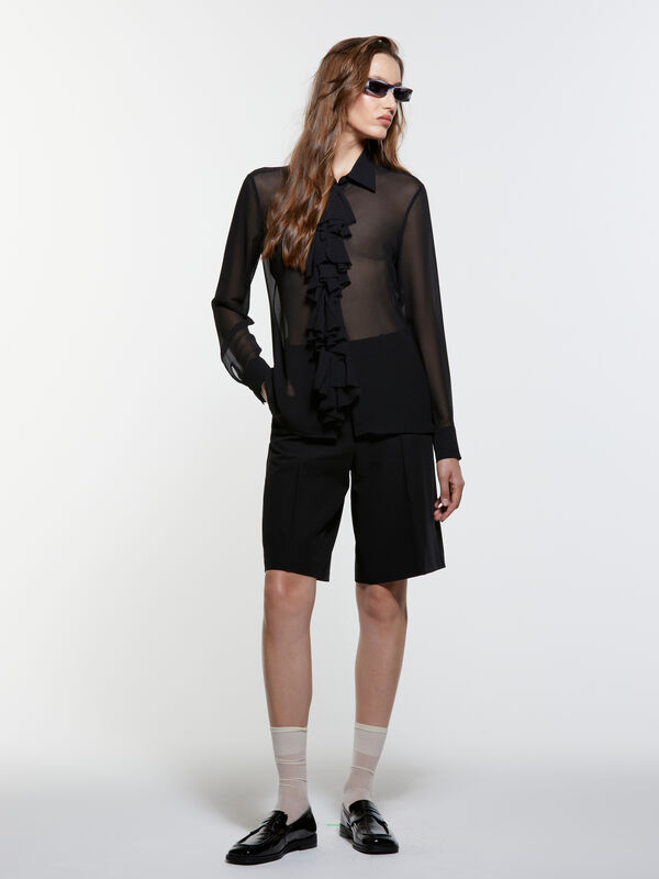 Camisa preta com folhos - camisas para mulher | Sisley