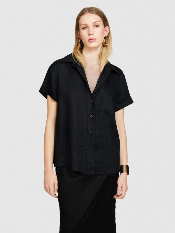 Camisa de manga curta 100% linho - camisas para mulher | Sisley