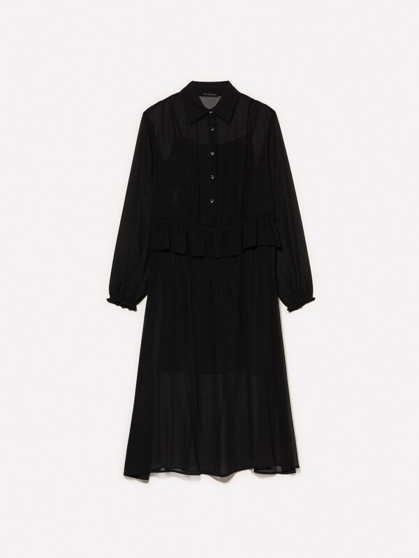 Vestido comprido com folhos - vestidos compridos para mulher | Sisley