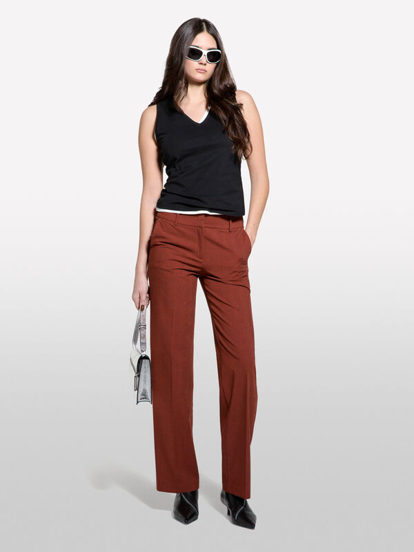 Calças fio tinto queimado Calças fio tinto queimado - calças regular para mulher | Sisley