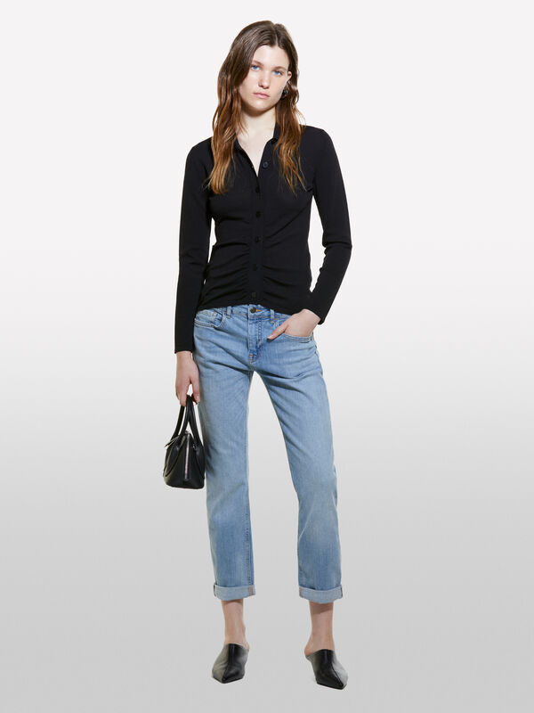 Jeans Varsavia regular fit com dobra azul - jeans regular para mulher | Sisley