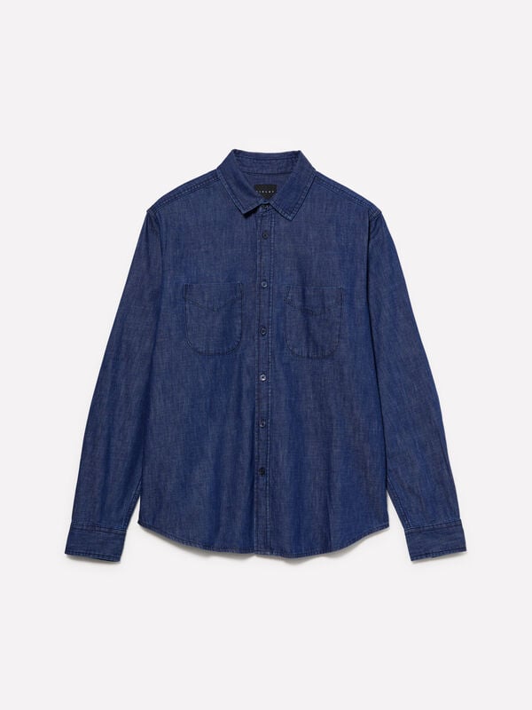 Camisa de jeans azul-escuro regular fit Camisa de jeans azul-escuro regular fit - camisas regular para homem | Sisley