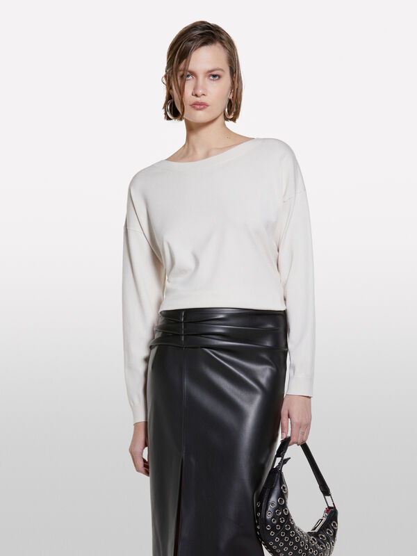 Camisola com decote à barco branco nata - camisolas decote à barco para mulher | Sisley