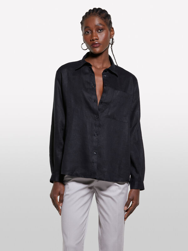 Camisa preta em 100% linho - camisas para mulher | Sisley