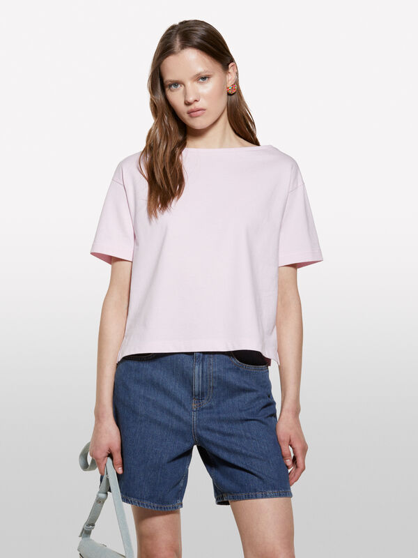 T-shirt cropped rosa boxy fit - t-shirt de manga curta para mulher | Sisley