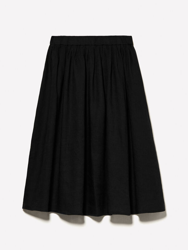 Saia midi preta em 100% linho Saia midi preta em 100% linho - saias midi, longuette mulher | Sisley