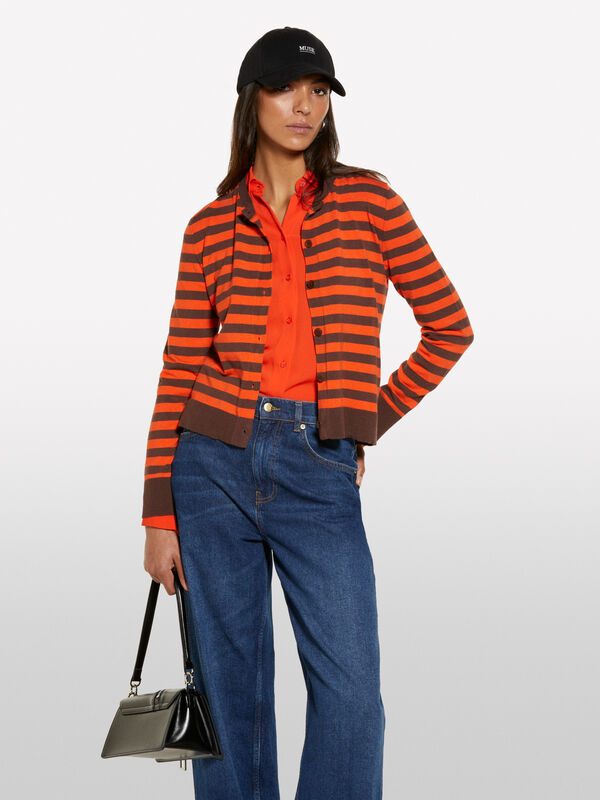 Cardigã às riscas vermelho e preto  - cardigãs para mulher | Sisley