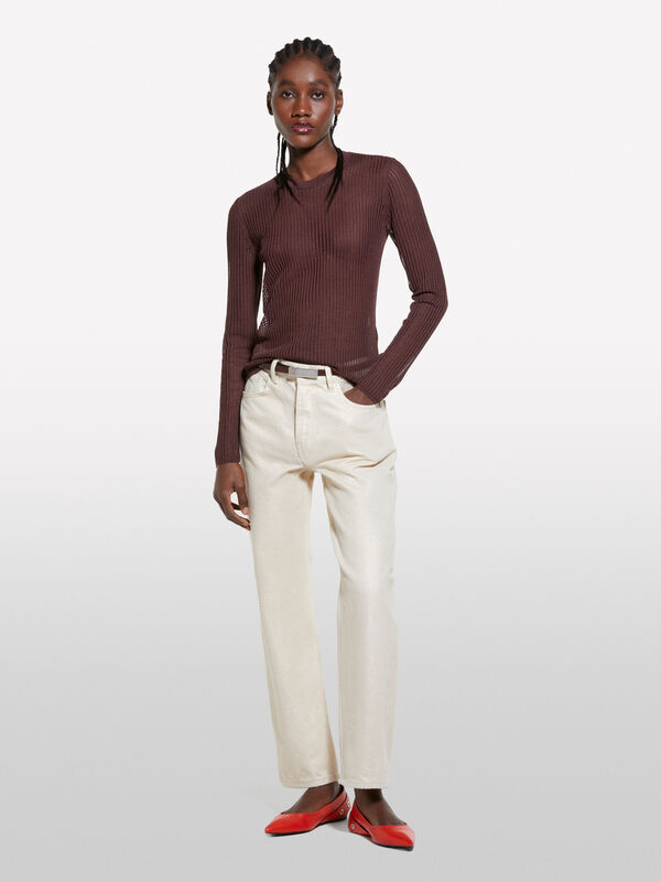 Camisola marrom semitransparente - camisolas gola redonda para mulher | Sisley