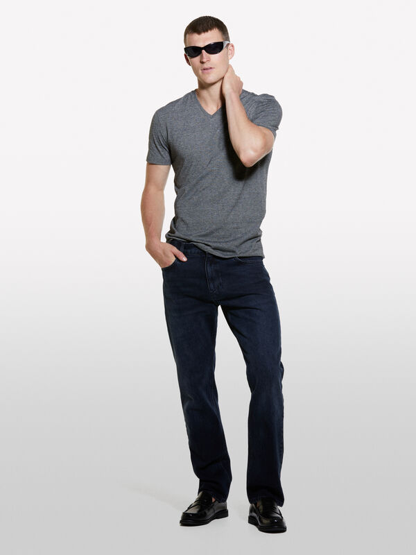 T-shirt fio tinto cinza-escuro - t-shirt de manga curta para homem | Sisley