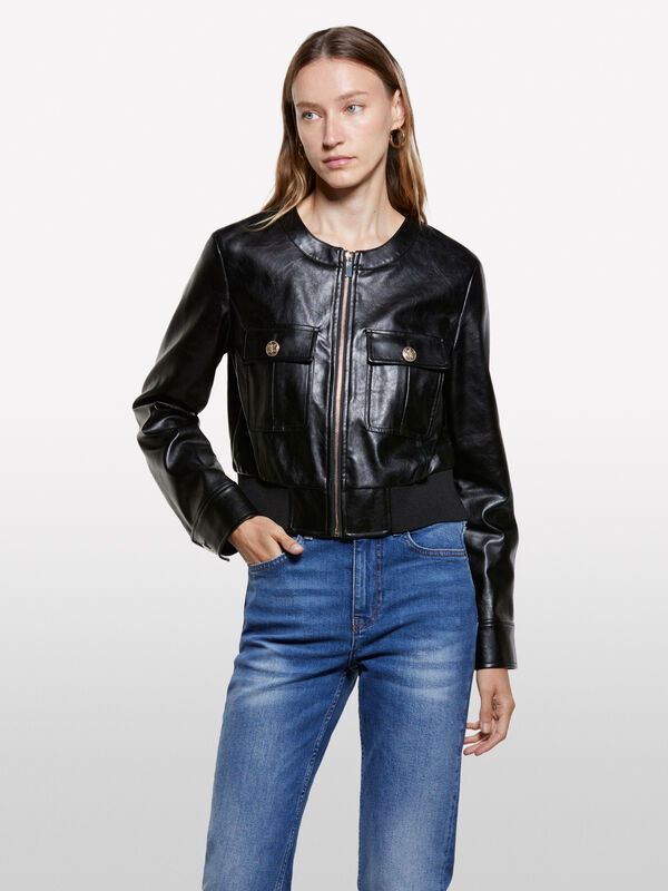 Casaco cropped preto vintage - blusões e casacos para mulher | Sisley
