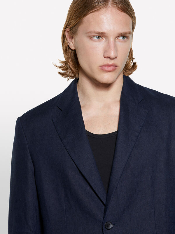 Blazer azul-escuro em 100% linho - blazers para homem | Sisley