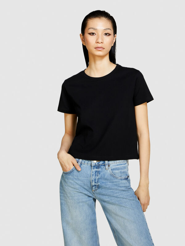 T-shirt boxy fit em algodão orgânico - t-shirt de manga curta para mulher | Sisley
