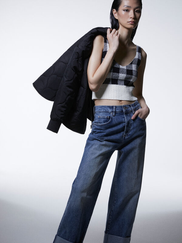 Jeans baggy fit com dobra - jeans largos para mulher | Sisley