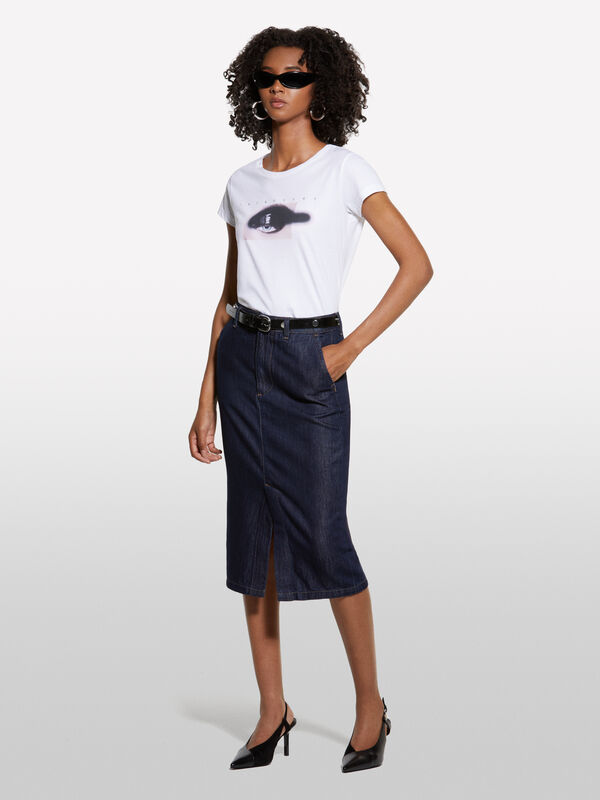 Longuete slim fit em denim azul-escuro - saias midi, longuette mulher | Sisley