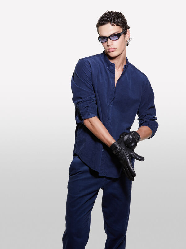 Camisa azul-escuro de veludo canelado - camisas regular para homem | Sisley