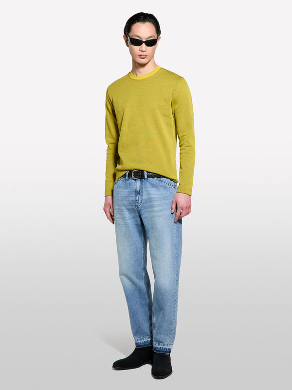 Jeans regular fit azul com franjas na base - novidades homem | Sisley