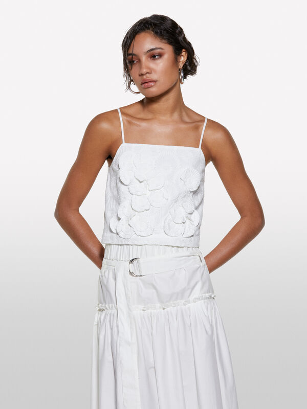 Top cropped branco com flores - tops para mulher | Sisley